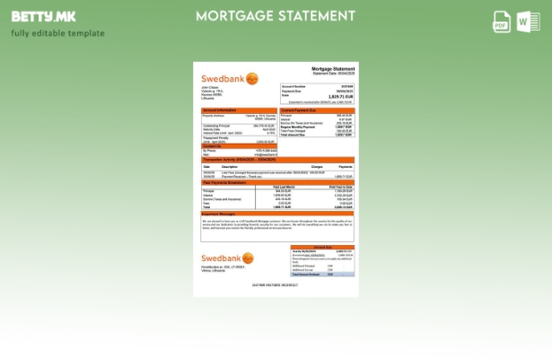 Модерен стил Литванија AB Swedbank изјава за хипотека Шаблон за Word и PDF